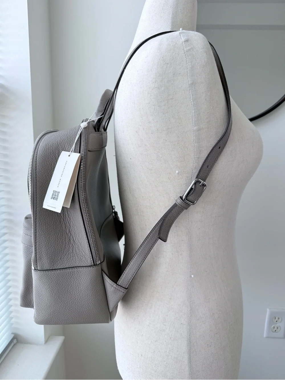 Tory Burch Slate Gray Pebbled Leather Backpack
